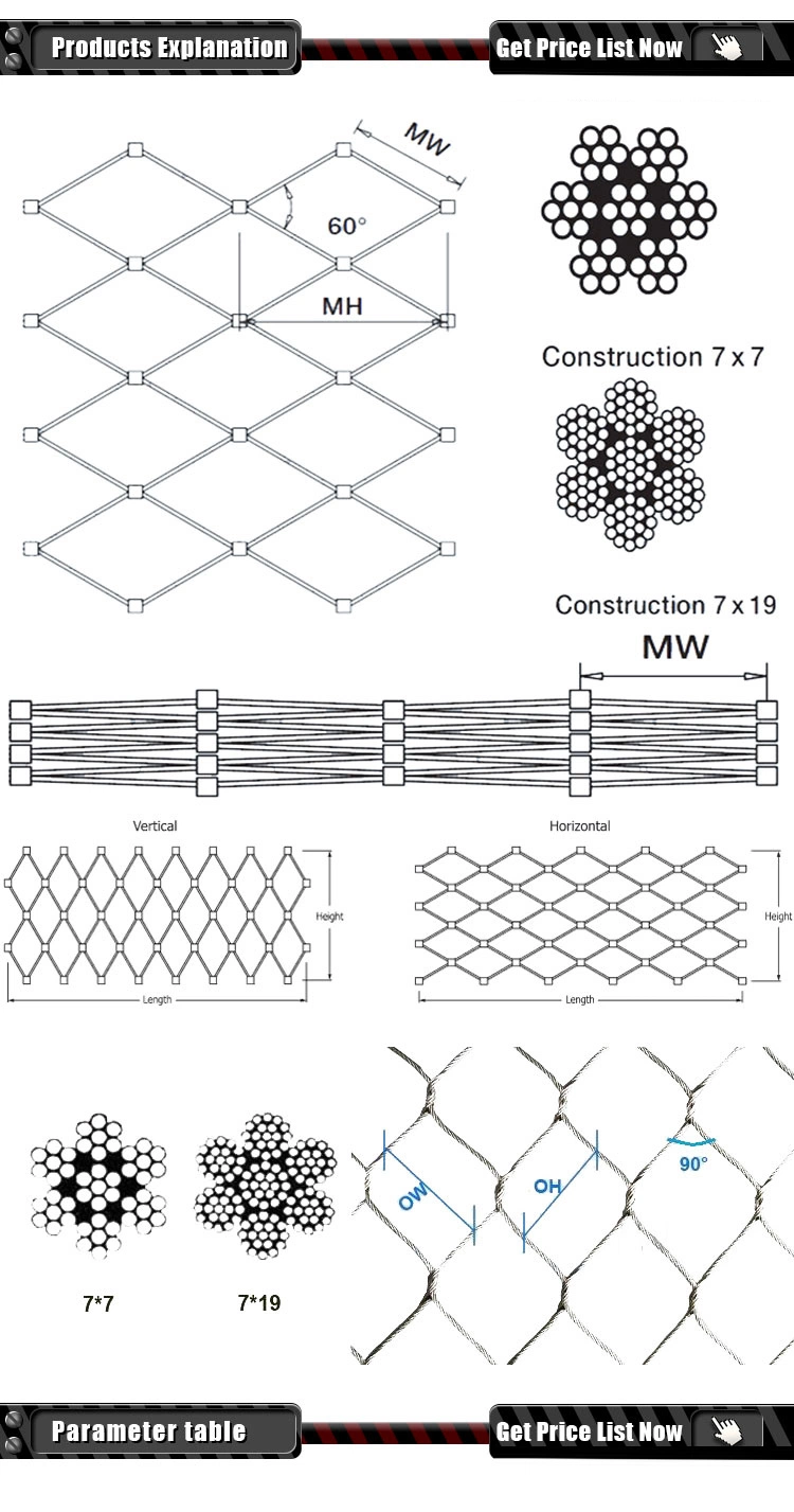 Stainless Steel Rope Cable Wire Mesh for Stadium and Swimming Pool Fence