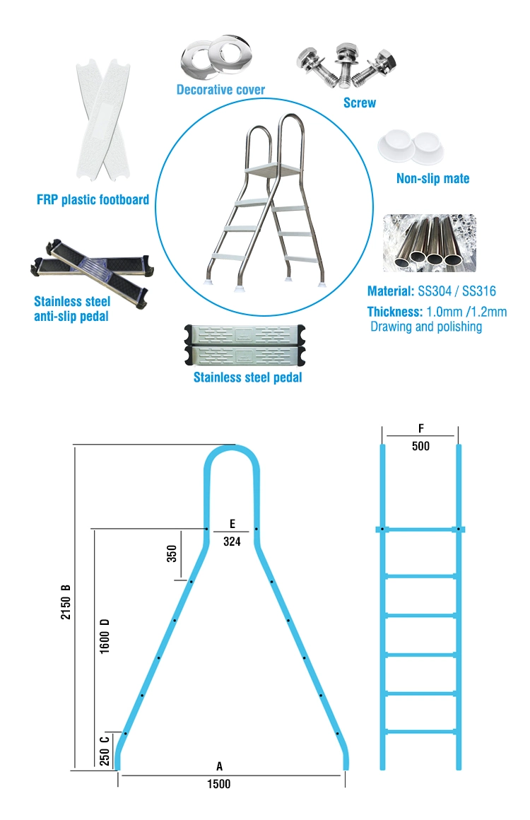 Inflatable Swimming Pools Stainless Steel Double Sided Anti-Slip Ladders