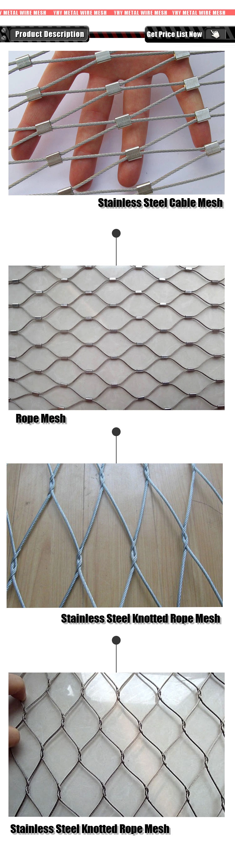 Stainless Steel Rope Cable Wire Mesh for Stadium and Swimming Pool Fence